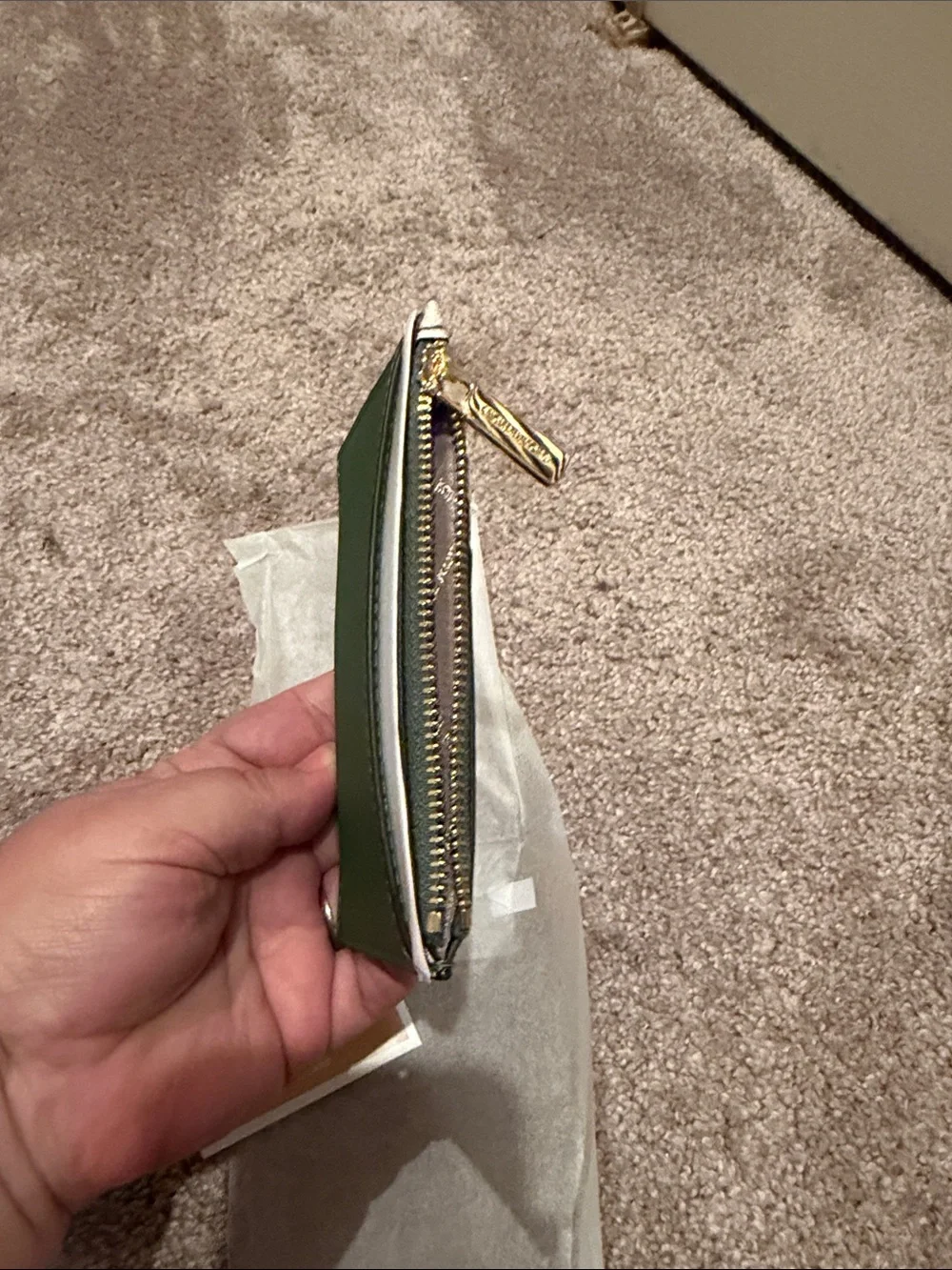 Michael Kors Green and Cream Saffiano Card Case with Zip